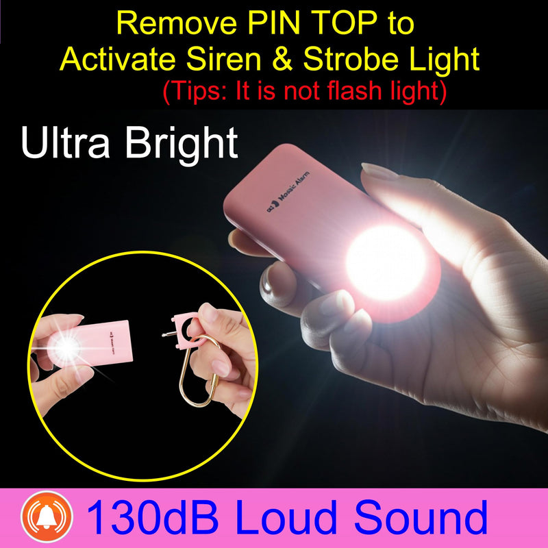 130dB Keychain Siren Ultra Bright Strobe Light. Loud Sound Personal Safety Alarm. SOS Emergency Alerts for Women, Girls, School Children, Night Runners, Hiking. Bear Alarm Deterrent. Pink Button cell