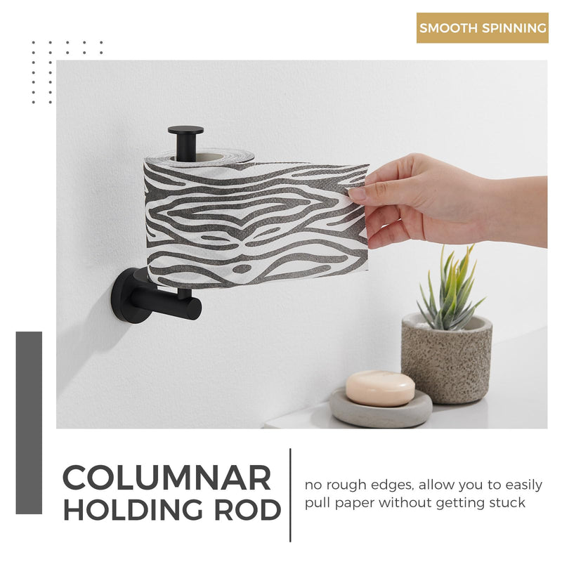 Vertical Tray Toilet Paper Holder, Aomasi 304 Stainless Steel Tissue Roll Hanger with Round Plate, Matte Black Bathroom Kitchen Paper Roll Dispenser Wall Mounted