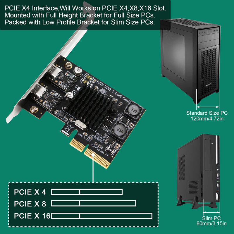 2X 10Gbps Max Speed USB-C Ports PCIE USB 3.1 GEN 2 Expansion Card for Windows, MAC OS and Linux PCs, Built in FebSmart Self-Powered Technology, No Need Additional Power Supply (FS-C2-Pro) FS-C2-Pro