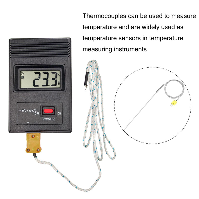 MECCANIXITY K Type Thermocouple with Plug, Meter Temperature Sensor Probe -50 to 1100°C(-58 to 2012°F) Stainless Steel, 4x300mm 6.6ft Wire