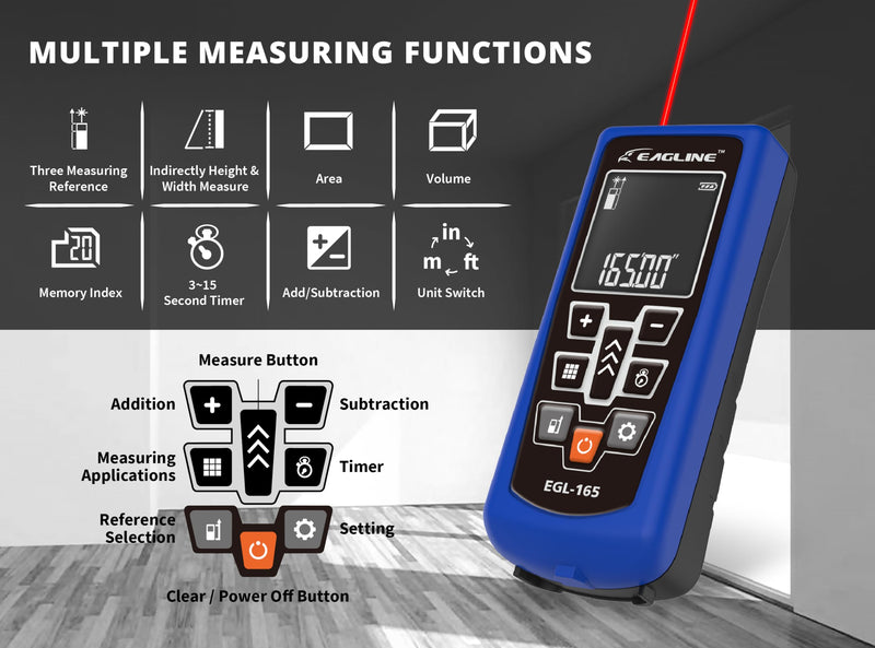 165 FT Range EAGLINE EGL165 Laser Distance Measure Ocean Blue