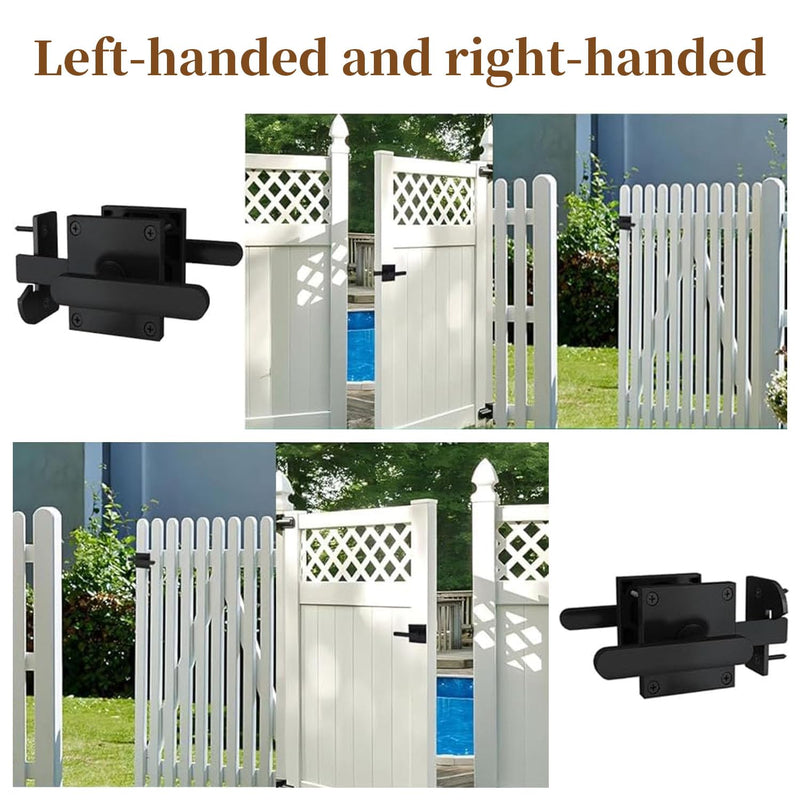 Double Sided Gate Latch Aluminum, Heavy Duty Black Fence Gate Latch with Handles, Rust Proof Surface Mount Lock for Left Right Inswing Wooden Gates, Backyard Garden Shed (Left)