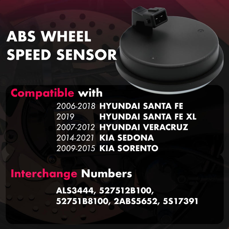 Rear ABS Wheel Speed Sensor Compatible with Hyundai Santa Fe 2006-2012 2013-2017, Santa Fe Sport 2013-2018, Veracruz 2007-2012, Kia Sorento Sedona 2009-2021# ALS3444, 527512B100