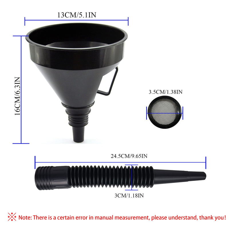Flex Funnel - Wide Mouth Flexible Funnel with Handle, Automotive Funnels for Engine Oil, Liquid, Diesel, Kerosene,Gasoline (1pcs 5.2" Black) 1pcs 5.2" Black