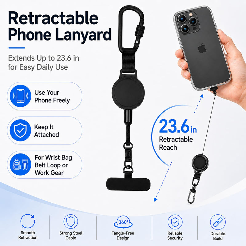 2 Pack Phone Lanyard Retractable Tether Anti Theft Wrist Strap Pickpocket Proof Safety Protection Leash Tab for iPhone Chain Men Accessories Cable Lock Security Cellphone Clip Belt