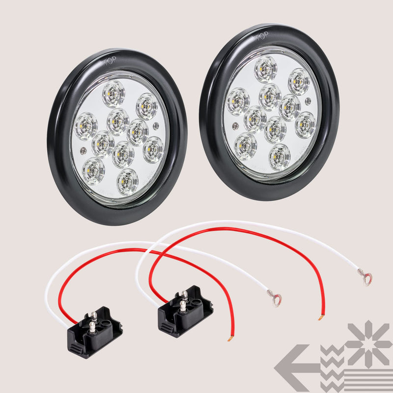 TRUE MODS 2pc 4" Round Clear White LED Trailer Tail Lights [DOT Certified] [Grommet & Plug Included] [IP67 Waterproof] Reverse Back Up Trailer Lights for RV Trucks 2 Pack