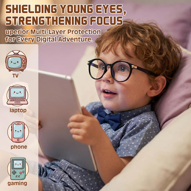Round Kids Blue Light Glasses, Ages 2-6 | Flexible, Anti-Glare & Lightweight Eye Protection for Toddlers, Ideal for Tablets & Daily Screen Use A1 Black+white+pink Clear Age 2-6
