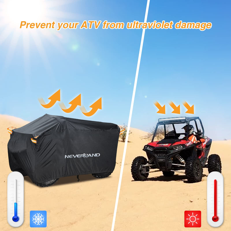 NEVERLAND ATV Cover Waterproof Heavy Duty 4 Wheeler Cover Quad Cover All Season Weather Proof Outdoor UV Protection for Polaris Yamaha Suzuki Honda (Black XLarge) Black XL-82.7''L x 47.2''W x 45.2''H