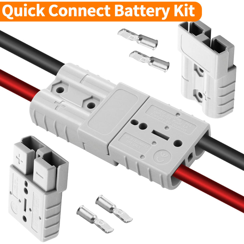 50A-600V Battery Quick Connect/Disconnect with 7/8/10/12 AWG, 6PCS Jumper Cable Plug Connector, Compatible with Anderson Connector for Rescue Winch, Motor Recovery, Winch Trailer, Traction System 50A Grey 6