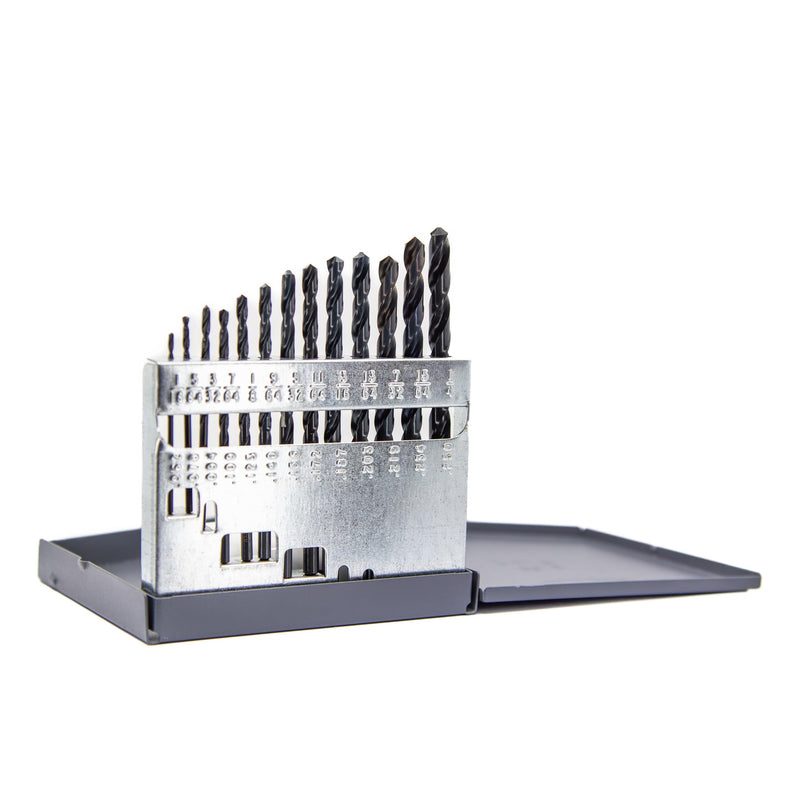 Drill America 13 Piece Left Hand High Speed Steel Drill Bit Set (1/16" - 1/4" x 64ths), DWDLH Series 13 Piece Set