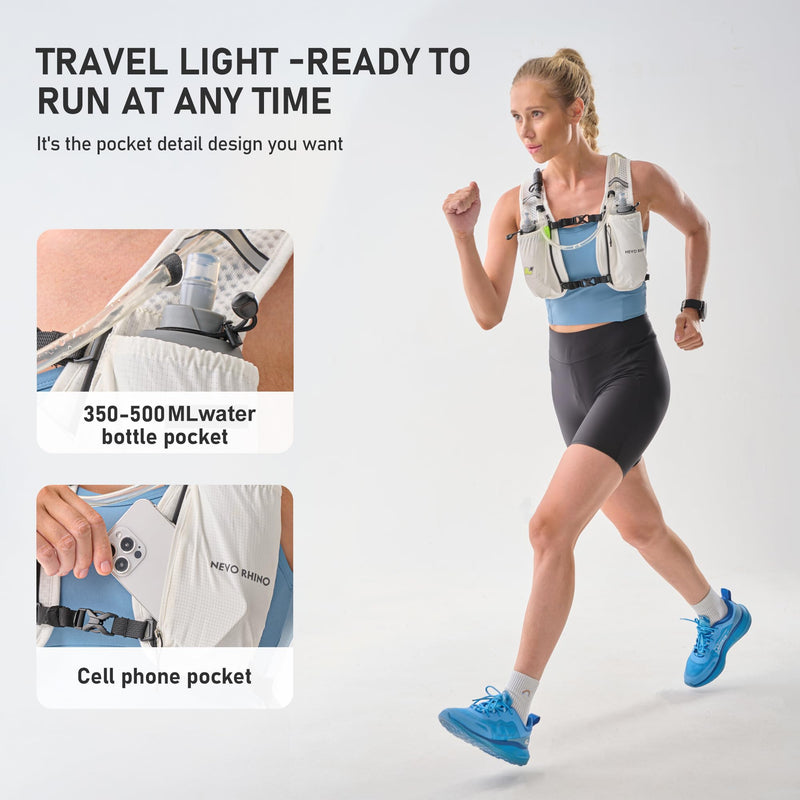 N NEVO RHINO Running Vest, Lightweight Hydration Vest, Insulated Water Backpack with 1.5L Water Bladder for Hiking, Trail, Running,Marathons,Cycling White