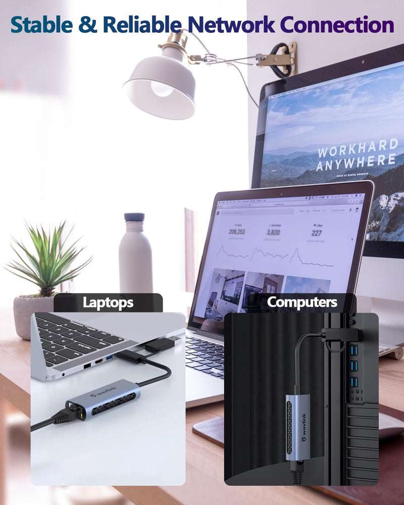 Wavlink USB C to Ethernet Adapter 2.5 Gbps, 2-in-1 USB to 2.5G Ethernet Adapter, USB-C to RJ45 Network Converter (Thunderbolt 4/3 Compatible), Aluminum Case for Windows, Mac OS, iPad OS and More. 330GCA