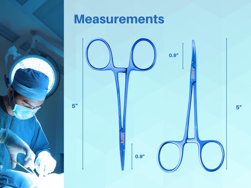 ARTMAN INSTRUMENTS Hemostat Forceps Curved & Straight 5” – Stainless Steel Locking Clamps for Fishing, Fly Tying, Crafts, Dental & Medical Use Serrated Jaws, Precision Grip Blue Plasma (2 Pack)