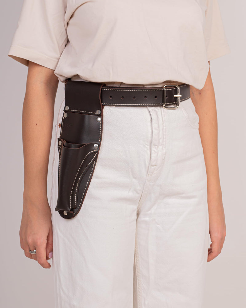 Hori Hori Leather Sheath Belt with Pruner and Scissor Pockets. Personalized Florist Tool Belt Leather, Gardening Belt with Pockets. (Dark Brown, One Size - Adjustable) Dark Brown