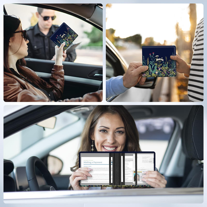Car Registration and Insurance Card Holder，Vehicle Glove Box Car Organizer，Accessories Case for Storing Driving Licences, Cards, Documents Black flower