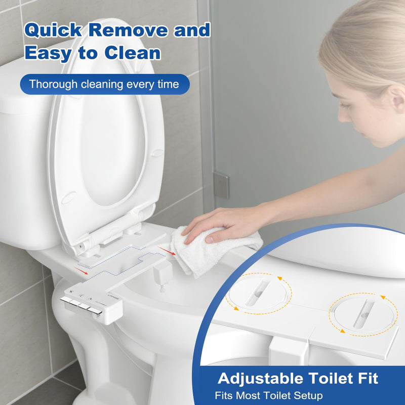 Hibbent Ultra-Slim Bidet Attachment for Toilet, Non-Electric Self Cleaning Bidet Toilet Seat, Adjustable Fresh Cold Water Pressure Bidet Sprayer, Retractable Dual Nozzles for Rear & Feminine Wash Chrome 1