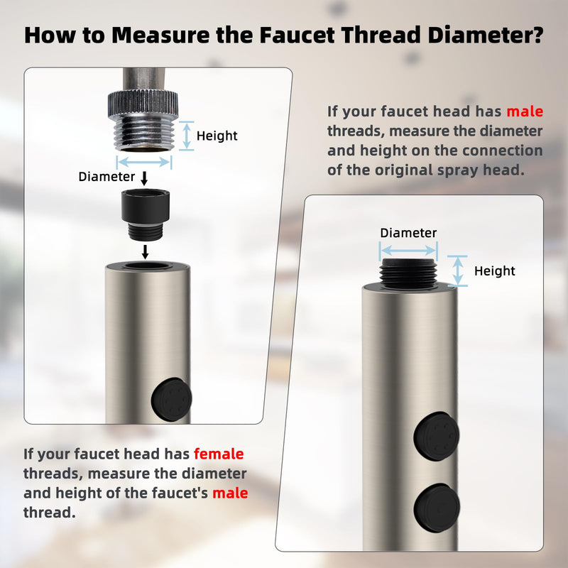 Hibbent Metal Pull Down Kitchen Faucet Head Replacement with 15 Adapters, Sink Spray Head, 2 Function Spray Nozzle Compatible with Moen, American Standard, Delta, Kohler Faucets, Brushed Nickel Stainless Steel