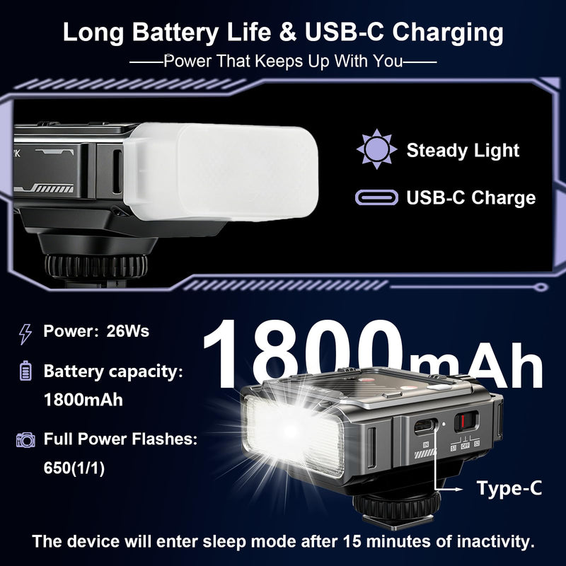 VILTROX 26Ws TTL Mini Flash Speedlite for Canon, GN16 1800mAh, 1S Rapid Recycle On-Camera Flash Mini Speedlight, Spark Z3-C Flash Speedlight with Diffuser,Not for Canon 7D Z3 For Canon(Gray)