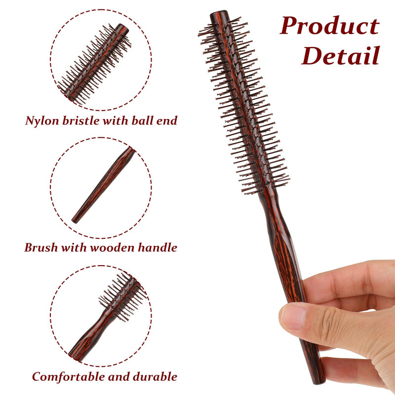 Small Round Hair Brush for Blow Drying, 1 Inch Mini Quiff Roller With Pear Wood Handle and Ball Tip Nylon Bristles, Curling Styling Brush for Women and Men's Beard