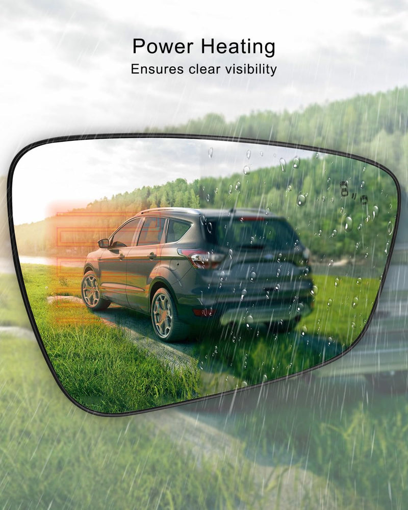 Right Passenger Side Mirror Glass Power Heated w/Blind Spot Detection Compatible with Ford Escape 2020 2021 2022 2023 2024 Rear View Mirror Replacement Glass With Backing Plate Right