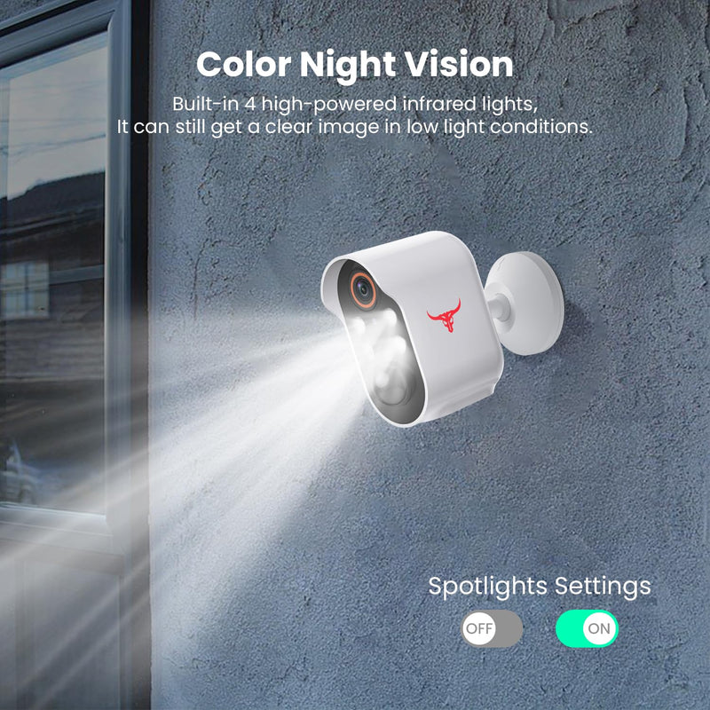 1080p Wireless Security Camera with AI Human Detection, Night Vision, 2-Way Talk, Cloud Storage, Rechargeable Battery Included, Battery Camera for Home Security, 2.4G WiFi 4 Spotlights