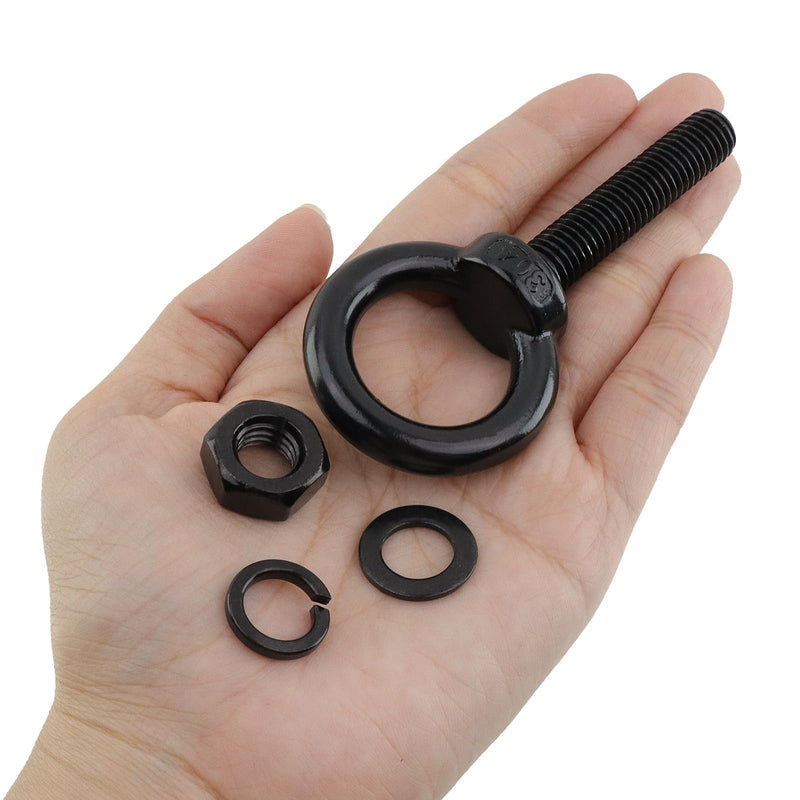 Antrader Lifting Shoulder Eye Bolts, M10 Stainless Steel Machinery Shoulder Lifting Eye Bolt with Lock Nuts,Lock Washers,Flat Washers,M10 x 50mm,Black,6 Sets M10 x 50mm