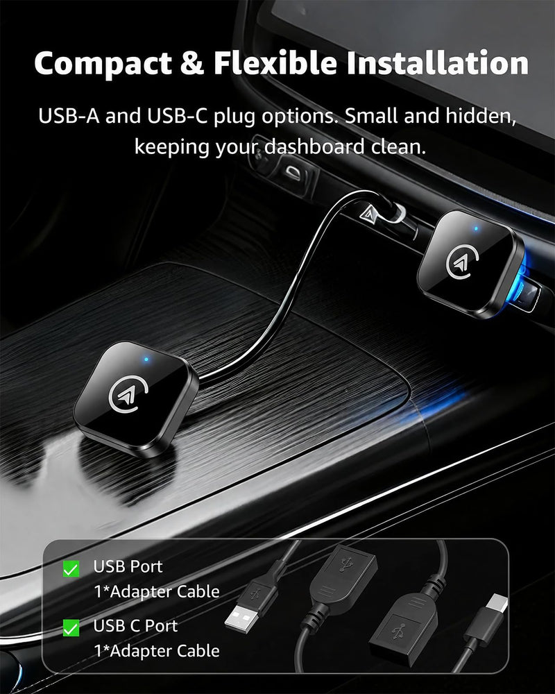 Wireless CarPlay Adapter & Android Auto Adapter, 2-in-1 Mini Dongle, Wired to Wireless, Plug & Play, Fast Auto Reconnect, Stable Low-Latency Connection, for iPhone & Android, Cars 2016+, Black