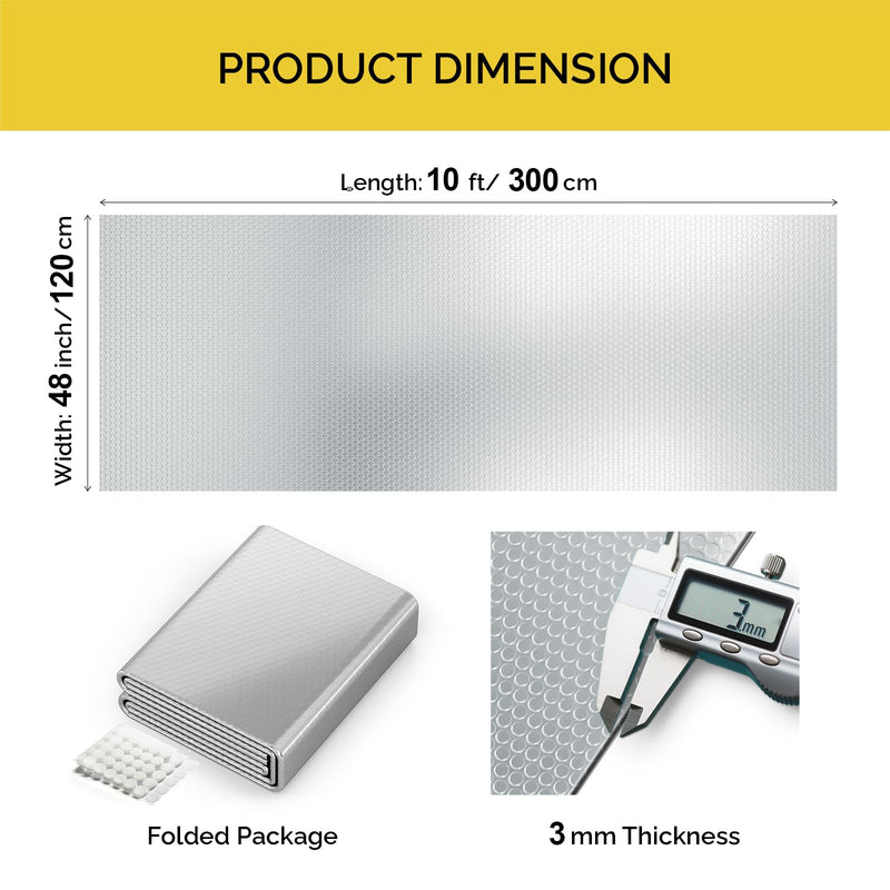 fowong Reflective Bubble Insulation Sheet, Double Side Window Insulation for Summer Heat, 48" x 10 Ft Aluminum Foil Bubble Shield, Sun Reflector for Window, RV, Garage Door, Roof 48" x 10 Ft X 3mm