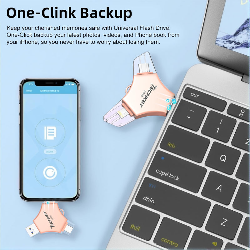 MFi Certified USB 3.0 Flash Drive 256GB for iPhone 3in1 External Memory Photo Keeper Storage Stick for Picture/Video/Data Saver/Backup High Speed Thumb/Jump/Hard Drives for iPad/Android/PC (Rose Gold) 256 GB Rose Gold