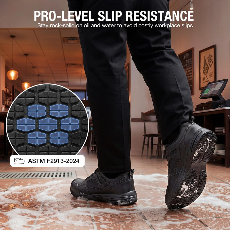 NINGO Non Slip Work Shoes for Men, Slip Resistant Mens Work Shoes, Water & Oil Resistant Kitchen Shoes for Men, Lace-Up Lightweight Work Sneakers for Chef, Restaurant, Warehouses 10