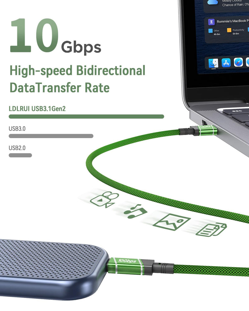 LDLrui USB A to USB C Cable 10Gbps USB 3.2 Data Cable 1Ft Green | 60W Fast Charging USB 3.2 Gen 2 Short Cable with High Speed Data Transfer for Portable SSD, Laptop, Phone, Tablet and USB Hub 0.3M 1