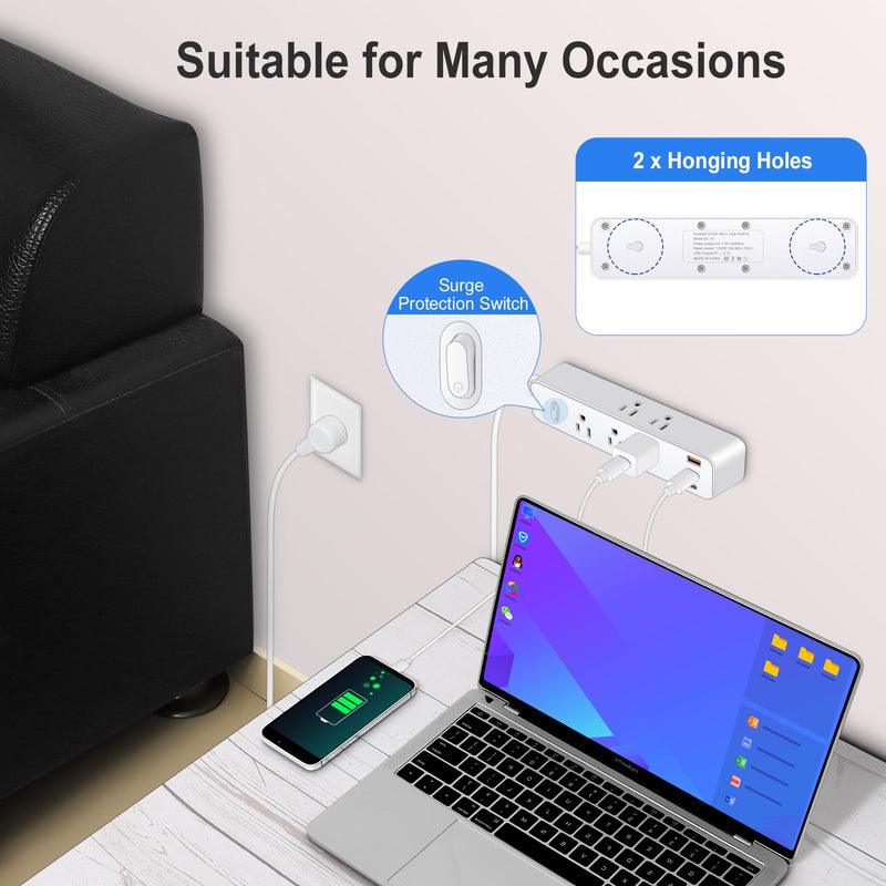 Power Strip Surge Protector, 12-in-1 Power Bar with Multiple Outlets, 9 Outlet 3 USB Ports, Flat Plug Power Strip Surge Protector, Multi Outlet Wall Plug for Travel, College, Dorm Room Essentials