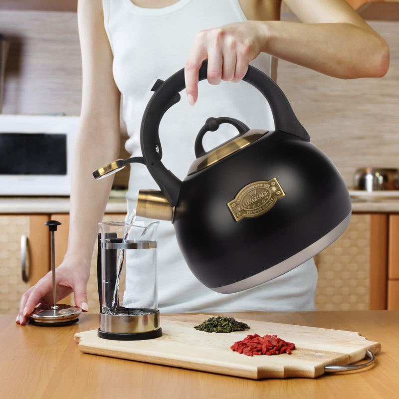 Tea Kettle for Stovetop, Food Grade Stainless Steel Water Kettle, Tea Pot for Home & Kitchen, 3.1 Quart Black
