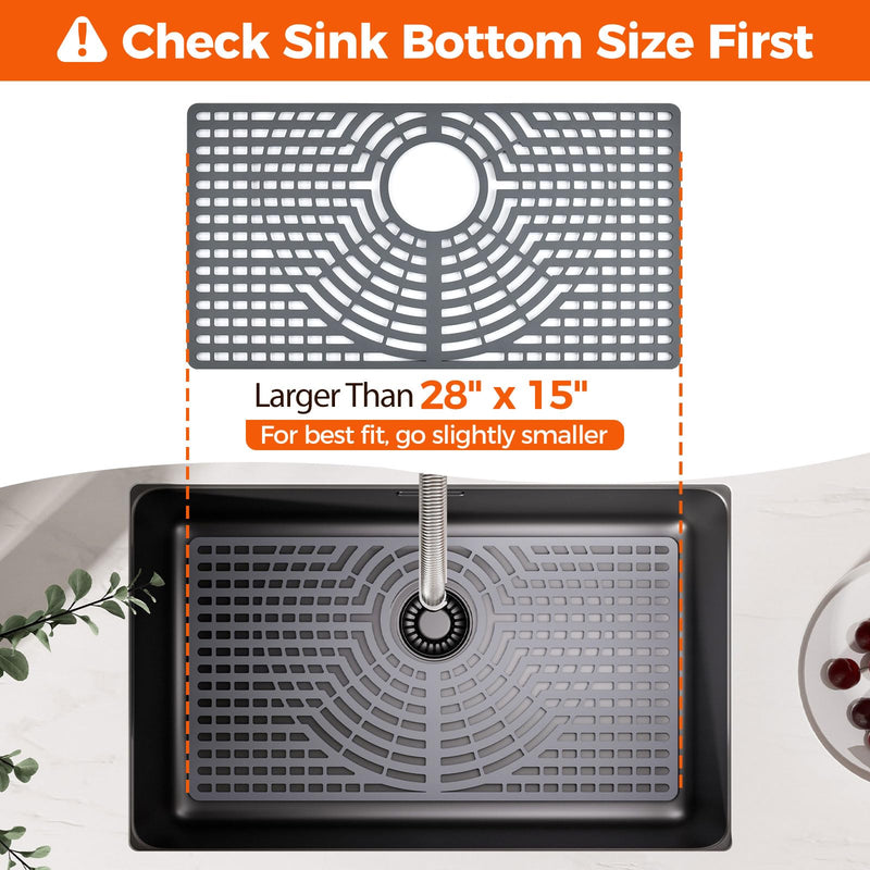 Snuggery Silicone Sink Protector for Kitchen Sink 28" x 15" – Flexible Sink Mat, Heat Resistant Grid, Non-Slip Rack, Easy to Clean Dishwasher Safe – Fits Farmhouse, Single & Double Bowl Sinks 28x15 rear