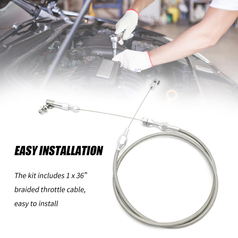 36 inch Automotive Universal Braided Throttle Cable Kit, Stainless Steel Gas Cable, Swap Braided Throttle Cable Kit