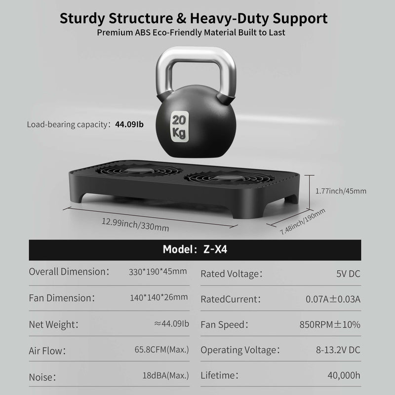 X4 Quiet USB Cooling Fan, High Speed Dual 140mm USB PC Fan with One-Touch Switch, Stackable Design for Router, Laptop, Receiver, Amplifier, DVR, PlayStation, Xbox, Computer Cabinet Cooling Black