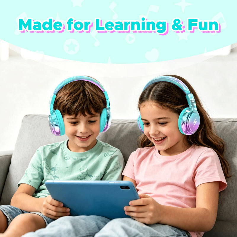 Owliwise Kids Headphones for School and Travel, Safe 85/94dB Volume Limiter, HD Microphone, Stereo Sound, Over-Ear Foldable Wired Headphones, 3.5mm Jack for iPad Cord Tablet Computer, Boys Girls Cyan