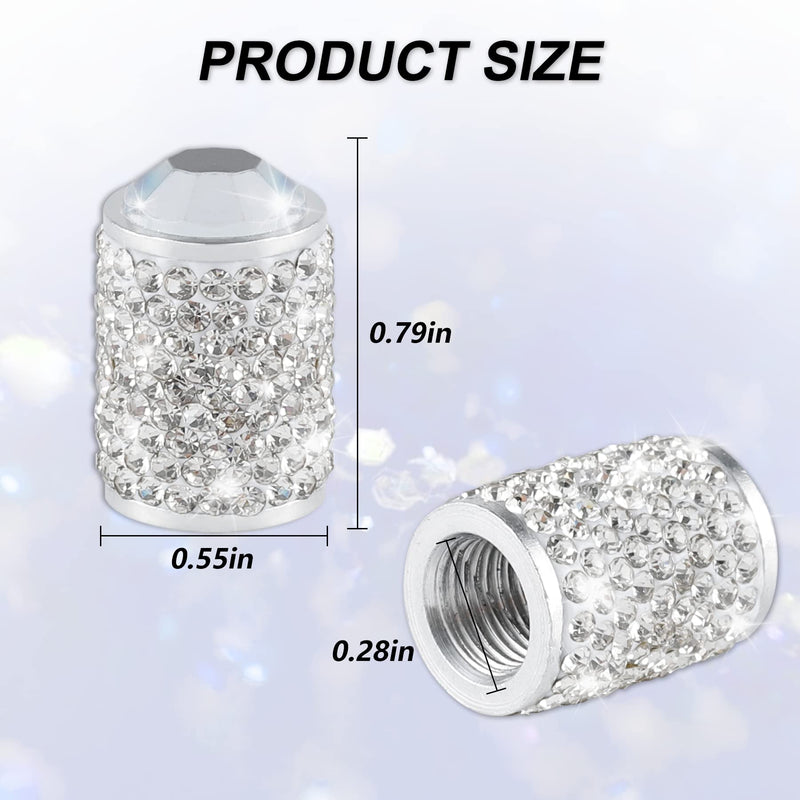 Alpmosn Car Wheel Tire Valve Caps, 4 PCS Bling Tire Valve Caps, Crystal Tire Caps Shinny Rhinestone for Women, Universal Car Dustproof Tire Valve Caps for Cars, Trucks, SUV and Motorcycles (White) White
