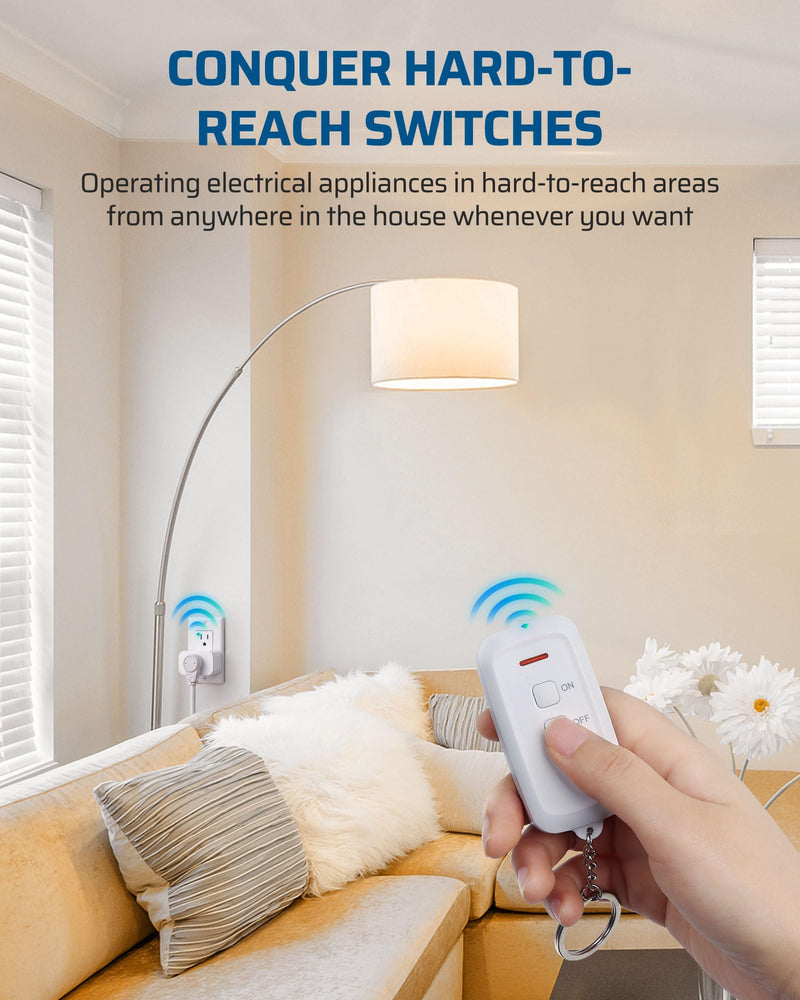 DEWENWILS Remote Control Outlet with All On/Off Button, Indoor Remote Outlet Switch for Lights, Lamps, Fan, 2 Mountable Brackets, 15A/1875W, 100FT, 2 Remote and 5 Outlets 2 Remote + 5 Outlet