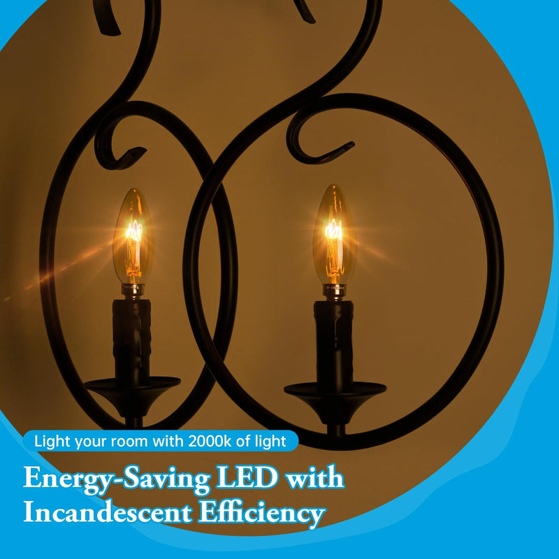 Amber Candelabra Bulb 25W Equivalent, 2W Ultra-Fine Filament E12 Base Candelabra LED Light Bulb, Dimmable Amber LED Bulbs 2000k Soft Warm 200 Lumen, Candle Chandelier Bulbs,12Pack Candle 2w=25w 2000k Soft Yellow 12 Count (Pack of 1)