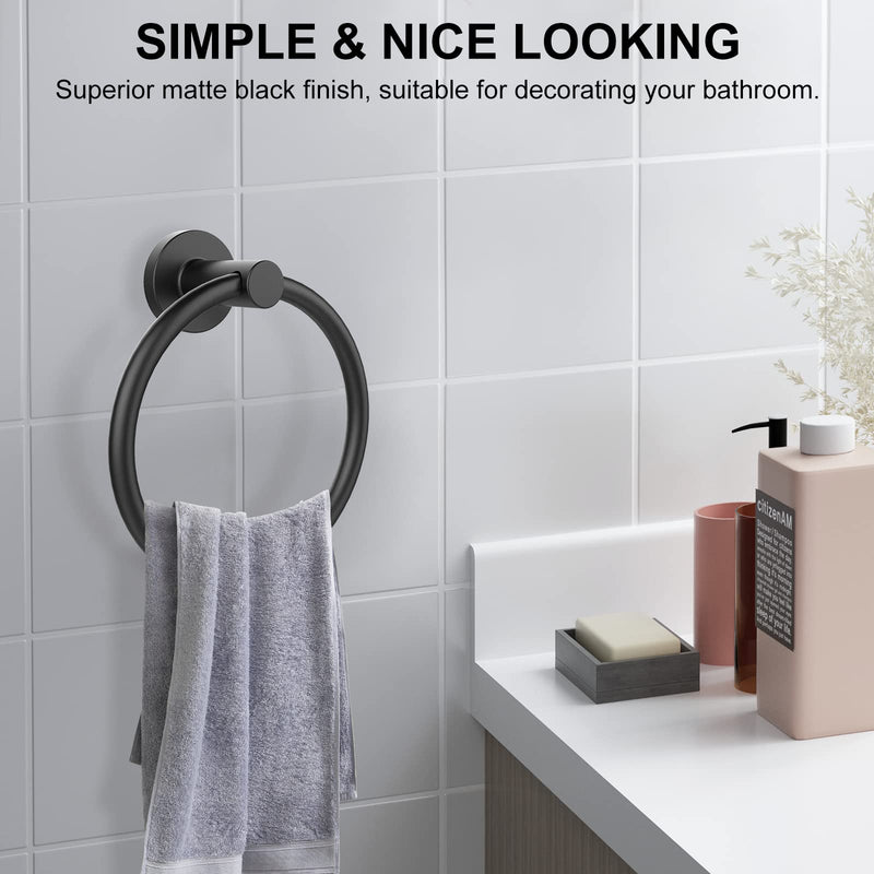 SetSail Towel Holder for Bathroom Wall Matte Black Towel Ring Stainless Steel Heavy Duty Hand Towel Hanger for Bath, Kitchen, 2 Pack 2 packs