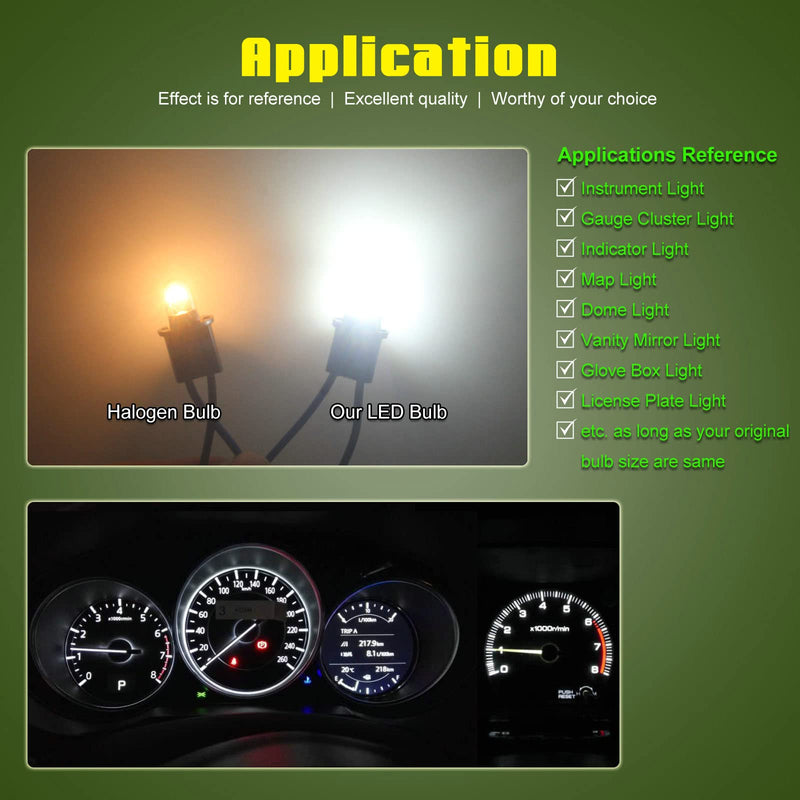 12V White T10 W5W 158 168 194 2825 Instrument Cluster Light LED Bulb Replacement For Dashboard Dash Panel Gauge Indicator Lamp with Socket Cross PC168 PC175 PC194 PC195 PC160 PC161 PC195NA