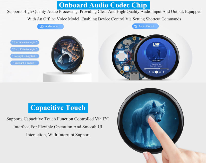 ESP32-S3 1.46inch Round Touch Display Development Board, IPS Display Panel, 412×412 Pixel, Accelerometer and Gyroscope Sensor, Onboard Speaker and Microphone, ESP32 with Display, with Cover Glass