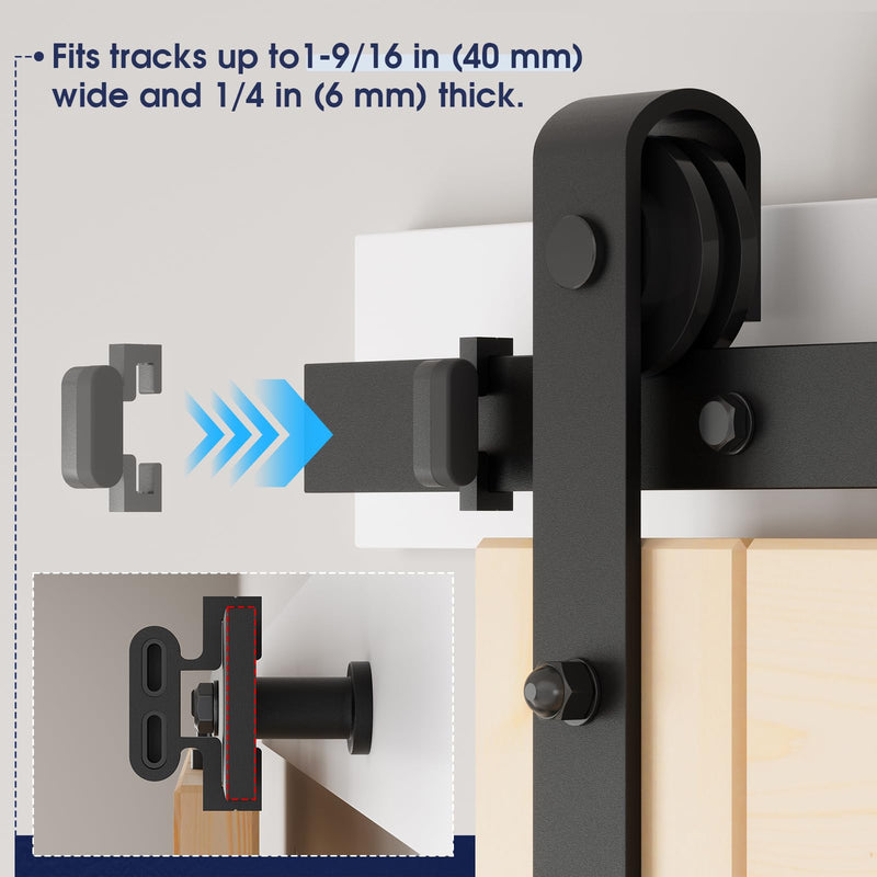 Easelife Barn Door Stopper 2pcs, Sliding Door Stop for 1-9/16" Top Track with Hex Wrench & Rubber Buffer, Anti-Derailment Hardware for Single and Double Barn Doors, Black