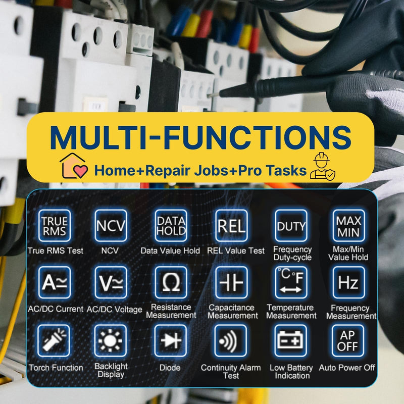 Digital Clamp Meter Multimeter 1000A AC/DC Amp Voltmeter, Auto-Ranging TRMS with Backlit LCD & NCV; Measures Voltage, Current, Temp, Duty Cycle, Capacitance, Frequency