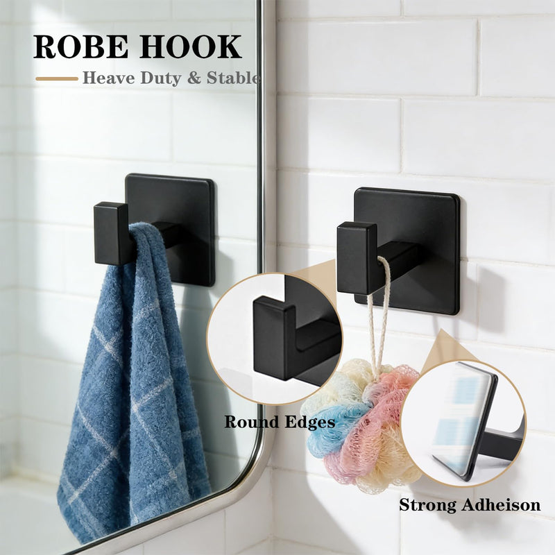 5 Pieces Self Adhesive Bathroom Hardware Set-SUS304 Stainless Steel-Towel Rack Set Include 16″Towel Bar+Toilet Paper Holder+3 Towel/Robe Hooks Bathroom Accessory (Matte Black, 16 in) Matte Black
