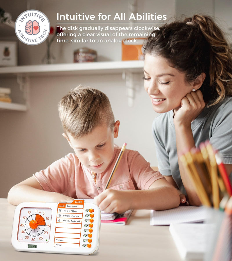3-in-1 Visual ADHD Timer for Kids & Adults with Planning Board, Task Timer, Chore Chart & Visual Schedule Planner, Autism & ADHD Tools with Checklist for Classroom, Homeschool Supplies, Home, School Orange_white