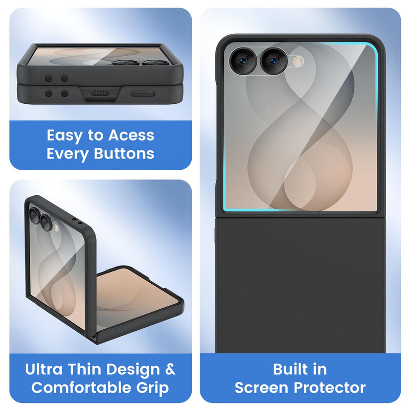 Ruky for Z Flip 8 Case, with Built-in Screen Protector, Black | Support Wireless Charging Hard PC Ultra-Thin Full Body Protective Phone Case for Samsung Galaxy Z Flip 8, Black A-Black Galaxy Z Flip 8 Case
