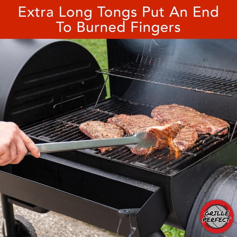 Grill Tongs 24-Inch Super Long Extra Heavy Duty for Grilling and Barbecue Heat Resistant Hand Grips Stainless Steel for BBQ Outdoor Kitchen and Cooking Hot Grilled Food 24 Inches