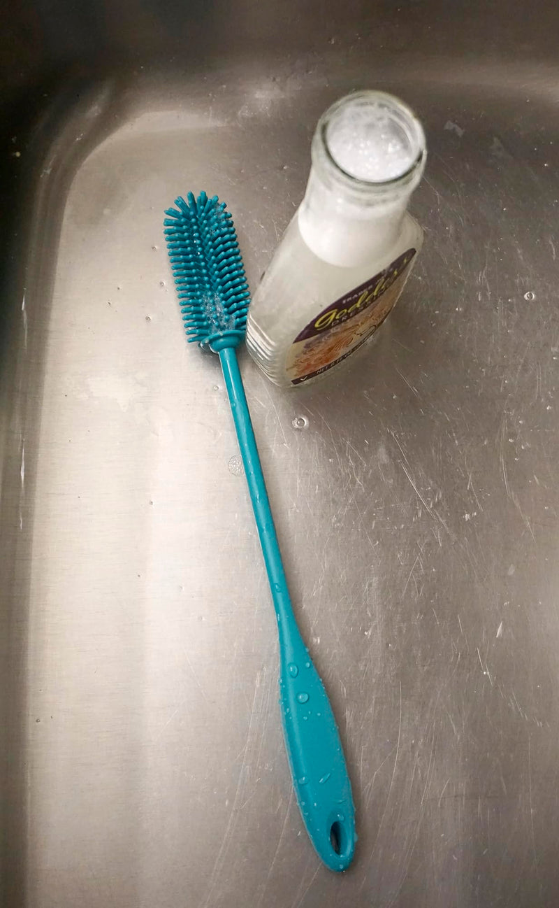 RSVP International Kitchen Scrubber Collection Dishwasher Safe, Silicone Bottle Brush, 12.5", Turquoise Silicone Bottle Brush, 12.5"